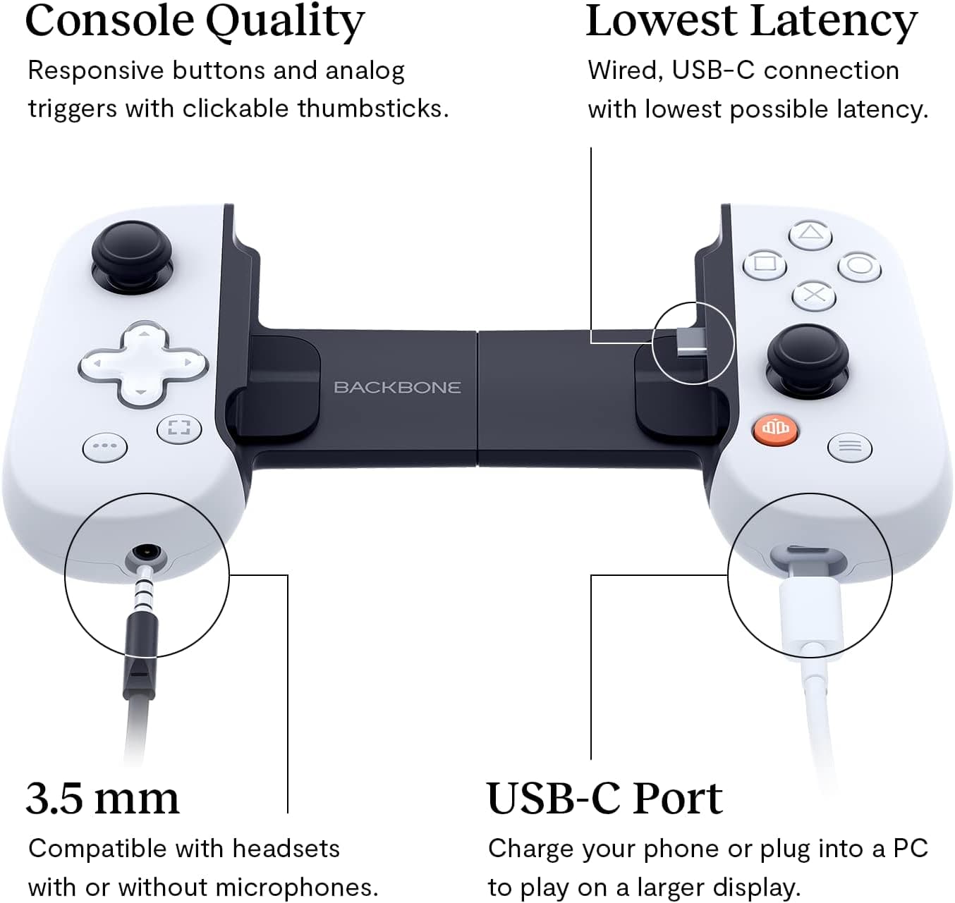 BACKBONE One Mobile Gaming Controller For Android (USB-C) - PlayStation Edition - Turn Your Phone Into A Gaming Console - White, Playstation Accessories